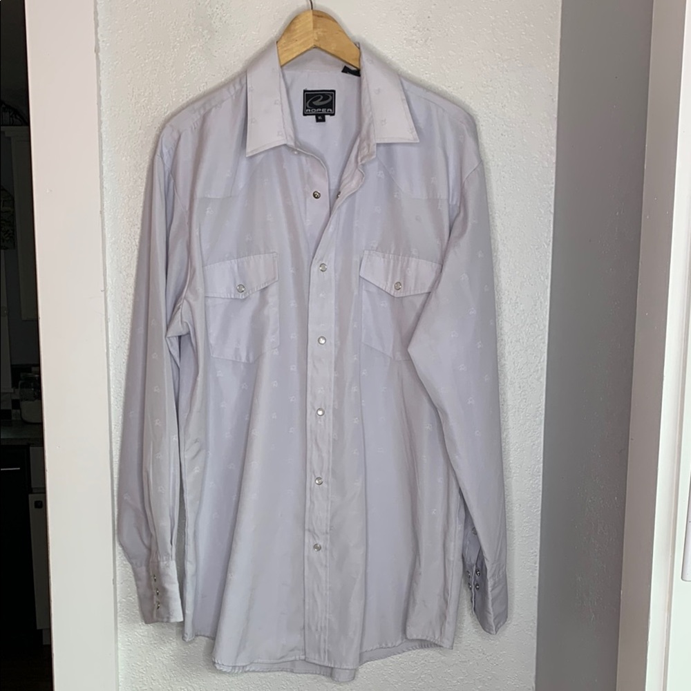 Roper light grey subtle buffalo embossed pearl snap shirt western southwest XL